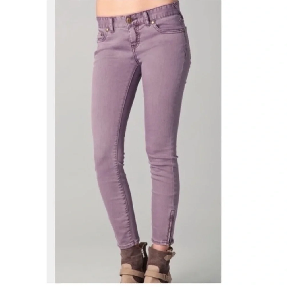 Free People Ankle Zip Skinny Jeans Dusty Purple